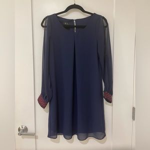 BCX Navy Blue long sleeve shift dress with embroidered cuffs